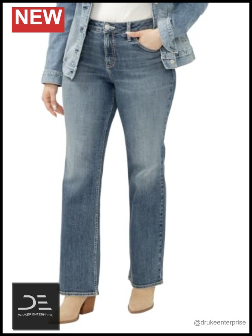 Bootcut Jeans Mid Rise Stretch Cotton Blend Plus Size 20" Leg Opening